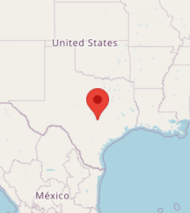 Map of Texas with Austin marked